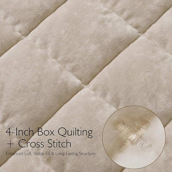 Oversized King Greek Velvet Quilt Set, 3× Softer Luxe Sheen, 100% Cotton Backing, 150GSM Down-Alternative Fill, Extra-Wide 112×106" Hotel-Style Luxury Coverage (1 Quilt + 2 Pillow Shams), Sandshell