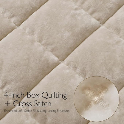 Oversized King Greek Velvet Quilt Set, 3× Softer Luxe Sheen, 100% Cotton Backing, 150GSM Down-Alternative Fill, Extra-Wide 112×106" Hotel-Style Luxury Coverage (1 Quilt + 2 Pillow Shams), Sandshell