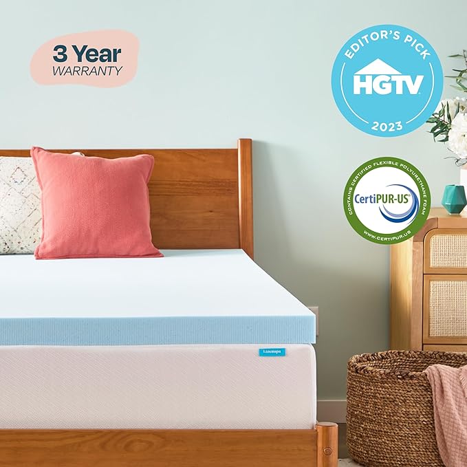 Linenspa Memory Foam Mattress Topper, Twin XL Size - 3 Inch Gel Infused Memory Foam - Plush Feel - Cooling and Pressure Relieving - CertiPUR Certified - Dorm Room Essentials