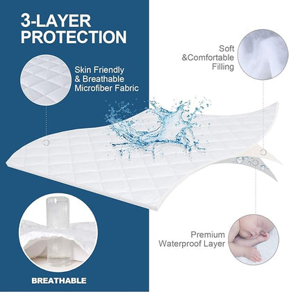 Queen Mattress Topper Pad Protector Waterproof, Absorbent Mattress Cover Queen Size Bed, Quilted Fitted Mattress Protector with Deep Pocket Stretches up to 18 Inch