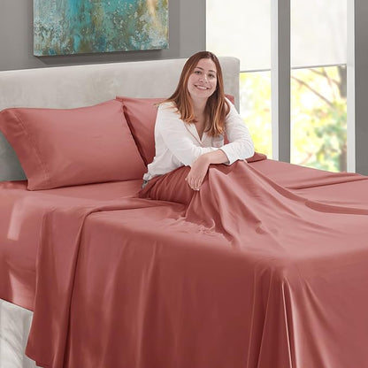 Nestl Twin Size Sheet Set, 4 Piece Extra Deep Pocket (18-24 inches), Microfiber, Hotel Luxury, Soft, Breathable, Wrinkle-Free, Easy to Care, Pink Clay