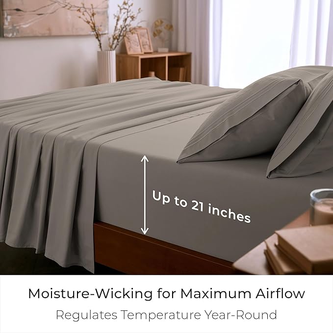 Mellanni California King Sheet Set - 6-Piece Iconic Collection Bedding, (Including 4 Pillowcases), 21-Inch Extra Deep Pocket, Easy Care, Ultra Soft, Cooling Sheets, Brushed Microfiber - Tan