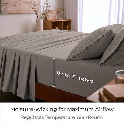 Mellanni King Sheet Set - 6-Piece Iconic Collection Bedding, (Including 4 Pillowcases), 21-Inch Extra Deep Pocket, Easy Care, Ultra Soft, Cooling Sheets, Brushed Microfiber - Tan