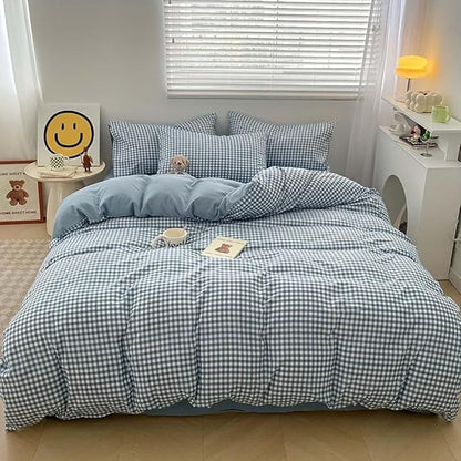 Nayoroom Blue Gingham Duvet Cover Queen Size Plaid Checkered Comforter Cover 3 Pieces Soft Lightweight Washed Microfiber Farmhouse Grid Dorm Bedding Set with Pillowcases