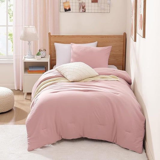 WRENSONGE Twin/Twin XL Comforter Set - 2 Pieces Soft Pink Comforter Prewashed Soft Lightweight for All Seasons,Fluffy Down Alternative Twin XL Comforter with 1 Pillow Sham