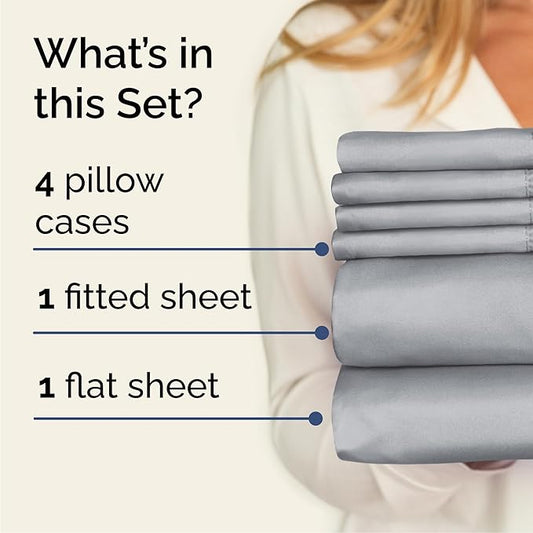 Queen 6 Piece Sheet Set - Comfy Breathable & Cooling - Ultra-Soft Hotel Luxury Bedding Set w/ 8-16 Inch Deep Pockets - 1 Flat & 1 Fitted Sheet & 4 Pillowcases - Wrinkle Free & Easy Care - Steel Blue
