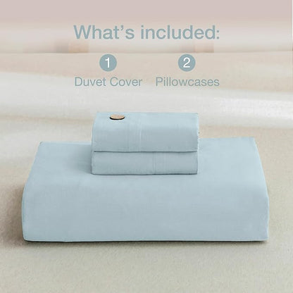 JELLYMONI Cotton Duvet Cover King Size - Light Blue Comforter Cover with Button 100% Washed Cotton 3PCS Breathable Soft Solid Bedding Set Duvet Cover 104×90in & 2 Pillowcases (NO Comforter)