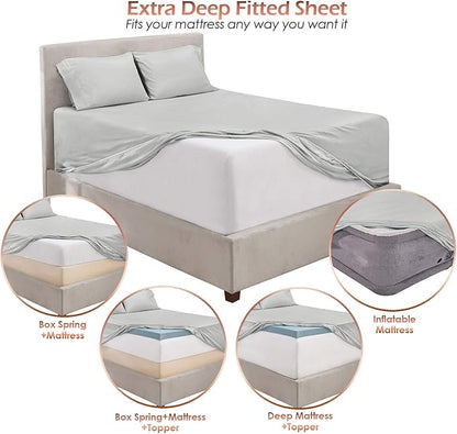 Hearth & Harbor Extra Deep Pocket Sheets - Fits Mattress 18-24 Inches Deep - Extra Deep Pocket California King Size - 6 Piece Cal King Sheets - Cal King, Silver