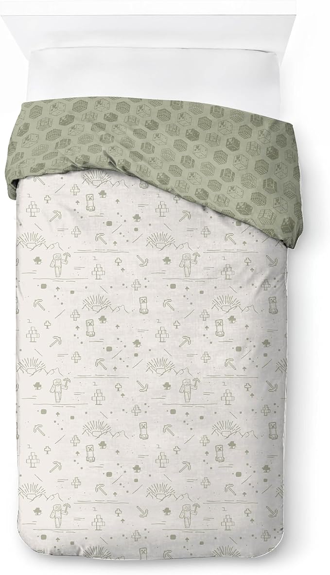 Jay Franco Kids Duvet Cover Set with Sham & Pillowcase – Ultra-Soft Bedding for Room Decor, Cover ONLY Comforter NOT Included, White - Minecraft, 2 Piece Twin