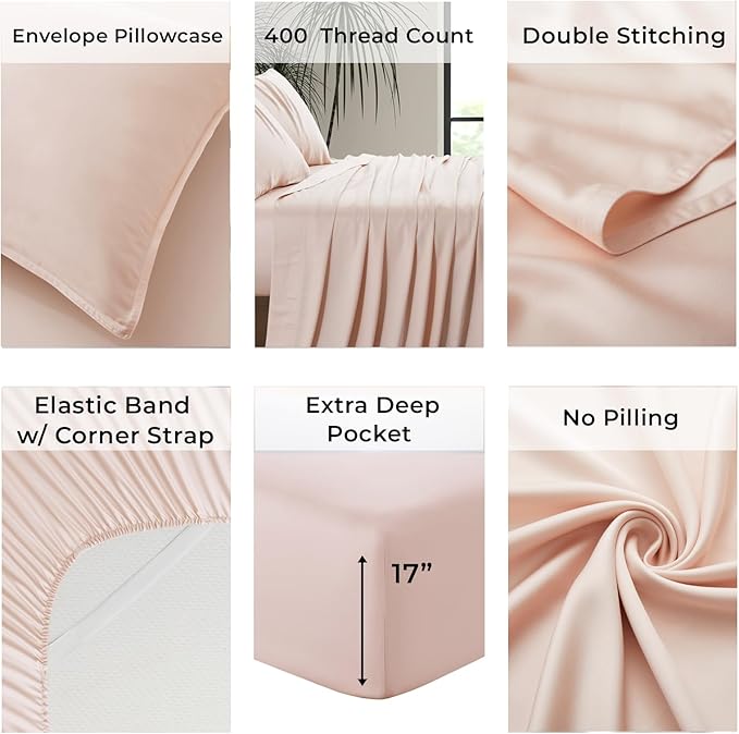Full Size Sheet Set | Organically Grown | Ultra Soft & Cooling |100% Viscose | 17" Deep Pocket [Vintage Pink]