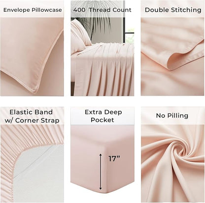 Full Size Sheet Set | Organically Grown | Ultra Soft & Cooling |100% Viscose | 17" Deep Pocket [Vintage Pink]
