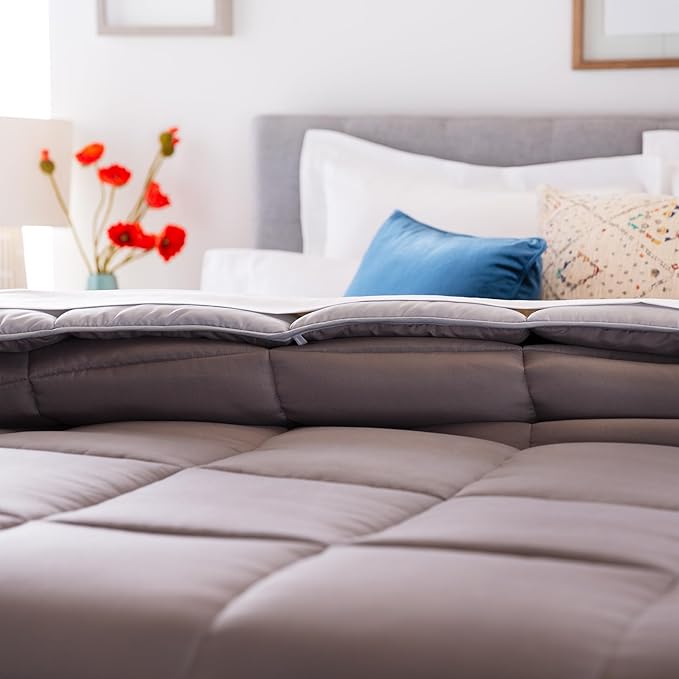 Linenspa Reversible Down Alternative Comforter and Duvet Insert, Oversized King – All-Season Comforter with Box Stitch and 8 Duvet Loops – Bedding for Kids, Teens, and Adults – Stone / Charcoal