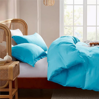 Nestl Bright Blue California King Duvet Cover Sets - Soft Double Brushed Cal King Duvet Cover, 3 Piece, with Button Closure, 1 Duvet Cover 104x98 inches and 2 Pillow Shams