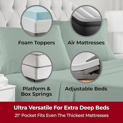 Mellanni Extra Deep Full Sheets - 4 PC Iconic Collection Bedding - Hotel Luxury, Ultra Soft, Cooling Bed Sheets - Wrinkle, Fade, Stain Resistant (Full, Emerald Green)