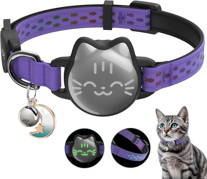AirTag Cat Collar, Reflective Breakaway Collar, Hidden Holder with Bell | Compatible with Apple AirTag 1st & 2nd Gen, Lightweight Water-Resistant Strap for Cats, AirTag Not Included