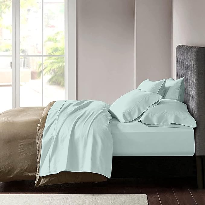 YIYEA King Pillow Cases Set of 4, Ultra Soft 1800TC Hotel Quality Double Brushed Microfiber Embroidered Pillowcases, Envelope Closure, Fade Resistant (20"x36", Aqua)