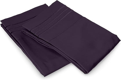 Elegant Comfort Luxury Ultra-Soft 2-Piece Pillowcase Set - 1500 Premium Hotel Quality Microfiber Double Brushed - Wrinkle Resistant, Standard/Queen, Purple