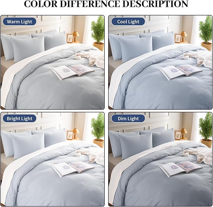 NEXHOME PRO King Duvet Cover Set, 100% Washed Cotton with Linen-Like Texture, Natural Organic, Breathable & Comfortable, Includes Home Bedding Set Cornflower Blue (No Comforter) 10490