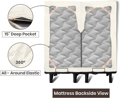 SGI bedding Adjustable Split Head Flex Top King 28" Microfiber Sheet Set Ultra Soft, Cooling & Deep Pocket 15 Fitted, 4-Piece Breathable & Durable Bedding Set for Split King Beds -Butter
