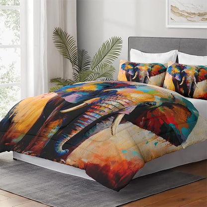 Twin Size Comforter Set with Pillowcase, Colorful Wild Animal Elephant Soft 2 Pcs Bedding for Kids and Adults Bedroom Bed Decor