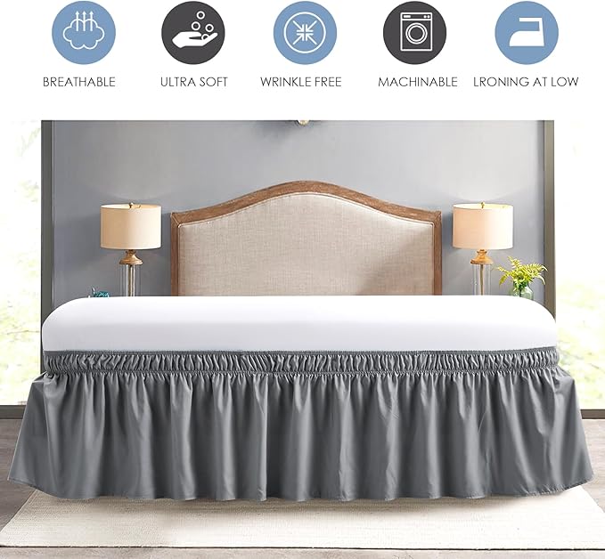 FreshCulture Full Bed Skirt, Elastic Wrap Around Bed Skirt Full Bed, Easy Fit with 22-Inch Tailored Drop, Hotel Quality Dust Ruffle for Full Size Bed, Bed Skirt Full Size (Dark Grey)