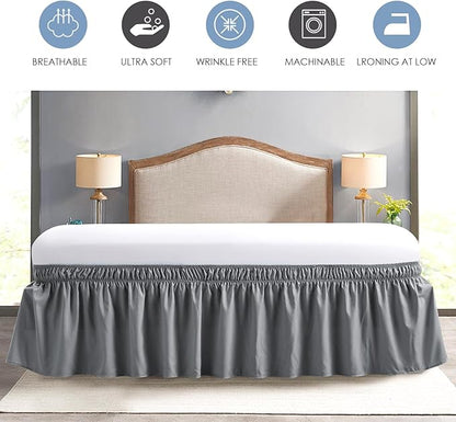 FreshCulture King Bed Skirt, Dust Ruffle for King Size Bed, Easy Fit with 18-Inch Tailored Drop, Elastic Wrap Around Bed Skirt King Size, Hotel Quality Bed Skirts for Adjustable Bed (Dark Grey)