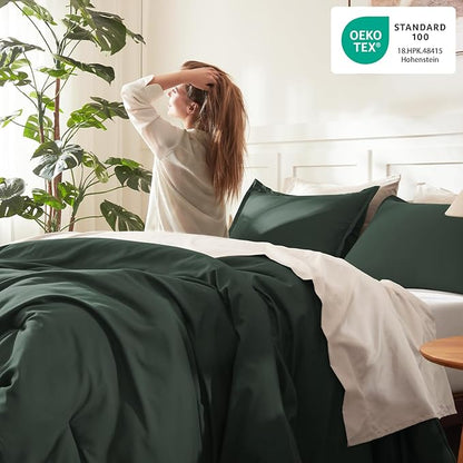 Litanika Forest Green Oversized King Comforter Set Super King Plus Size, 3 Pieces Lightweight Solid Bedding Comforter Set, All Season Fluffy Bed Set (128x120In Comforter & 2 Pillowcases)