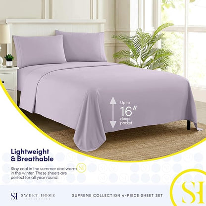 Twin XL Sheets - Breathable Luxury Sheets with Full Elastic & Secure Corner Straps Built In - 1800 Supreme Collection Extra Soft Deep Pocket Bedding Set, Sheet Set, Twin XL, Lilac
