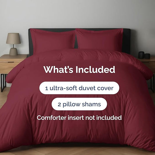 Duvet Cover King Size Set - Extra Soft King Duvet Cover 104" x 90" with 2 Pillow Shams - Hotel Luxury, Easy Care & Fade Free w/ Zipper Closures & Ties - All Season, Comfy, Cozy & Breathable (Burgundy)