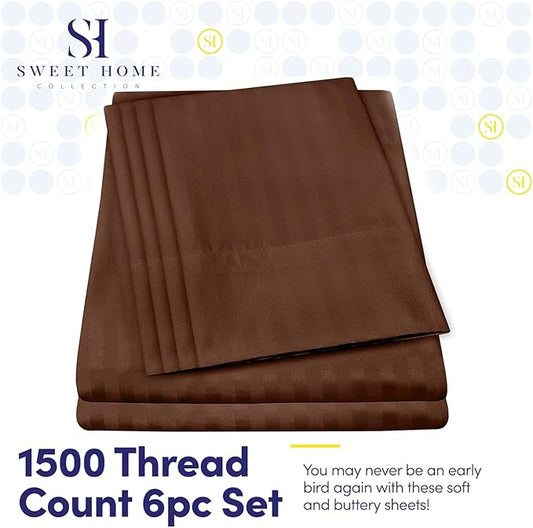 Full Size Bed Sheets - 6 Piece 1500 Supreme Collection Fine Brushed Microfiber Deep Pocket Full Sheet Set Bedding - 2 Extra Pillow Cases, Great Value, Full, Dobby Coffee