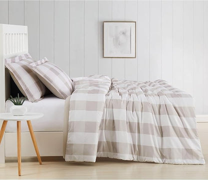 TRULY SOFT Everyday Buffalo Plaid Khaki Polyester 2-Piece Twin XL Comforter Set, Plaid Themed, for Men and Women, Oeko-TEX Certified Confidence