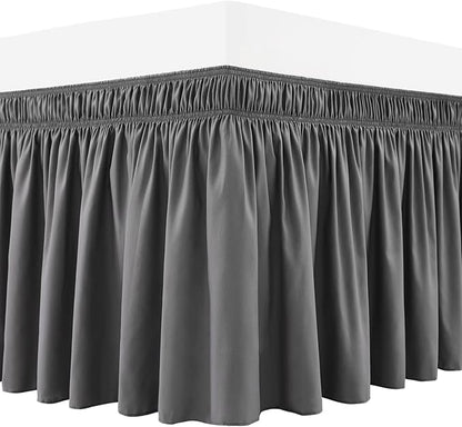 RIMELA Dark Grey Bed Skirt for Queen Size Beds & Matresses Wrap Around Elastic Dust Ruffles for Box Spring, Solid Wrinkle and Fade Resistant Machine Wash Fabric Easy to Install, Bedskirt 15 Inch Drop