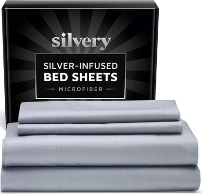 Silvery Silver Infused Bed Sheets Set - Ultra-Soft Temperature-Regulating Fabric with Self-Cleaning Technology™ That Stays Fresh 3X Longer for Hygienic Sleep (Gray, Split King)