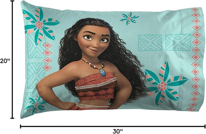 Jay Franco Disney Moana Friends 1 Pack Pillowcase - Double-Sided Kids Super Soft Bedding - Features Moana, HEI HEI & Pua (Official Disney Product)