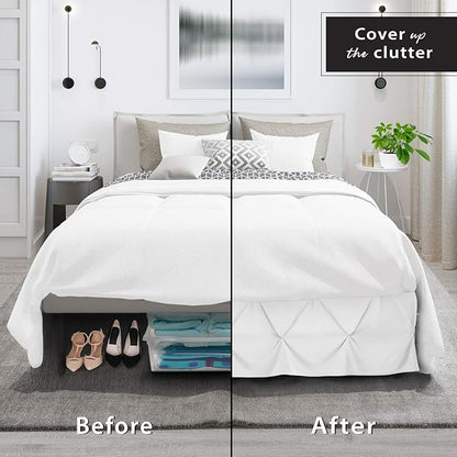Nestl White Bed Skirt Queen Size, Pinch Pleat Queen Bed Skirt, 14" Inch Drop Queen Bedskirt, Hotel Quality White Bed Skirts, Premium Microfiber Bedskirt for Queen Bed, White Queen Bed Skirt