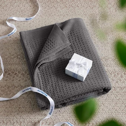 Bedsure Gentlesoft 100% Cotton Blanket Twin XL Size for College Dorm - Cooling Breathable and Soft for Spring Summer, Waffle Weave Twin Blanket for Bed, Dorm Room Essentials, Dark Grey, 66x90 inches