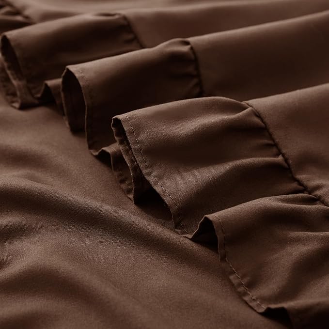 KKJIAF Ruffle Pillow Cases Standard Size Set of 2, Ruffled Pillow Covers with Envelope Closure, Wrinkle Resistant Ruffled Pillow Shams 20" x 26", Brown