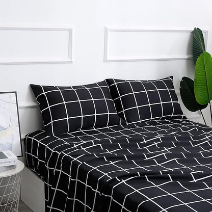 Best Season Bed Sheet Set 4 Pieces -Full Size-Soft Durable Microfiber Bedding Sheet Set,Deep Pocket,Stain,Fade & Wrinkle Resistant (Plaid Black)