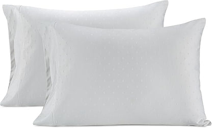 LANE LINEN Pillows Queen Size Set of 2, Soft 100% Egyptian Cotton, Cool & Smooth 1000 Thread Count Pillow Cases - Swiss Dot - White