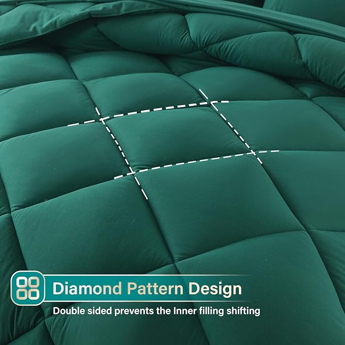 Cosybay Bed in a Bag King Comforter Sets 7pcs All Season Solid Down Alternative Bedding Sets Dark Green with Comforter, Pillow Shams, Flat Sheet, Fitted Sheet and Pillowcases