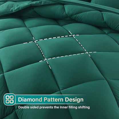Cosybay Bed in a Bag King Comforter Sets 7pcs All Season Solid Down Alternative Bedding Sets Dark Green with Comforter, Pillow Shams, Flat Sheet, Fitted Sheet and Pillowcases