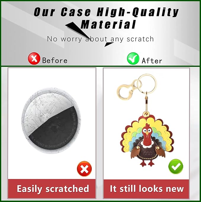 BORKUANA Leather Keychain Holder Case Compatible with AirTag,Cute Protective Cover with Keyring