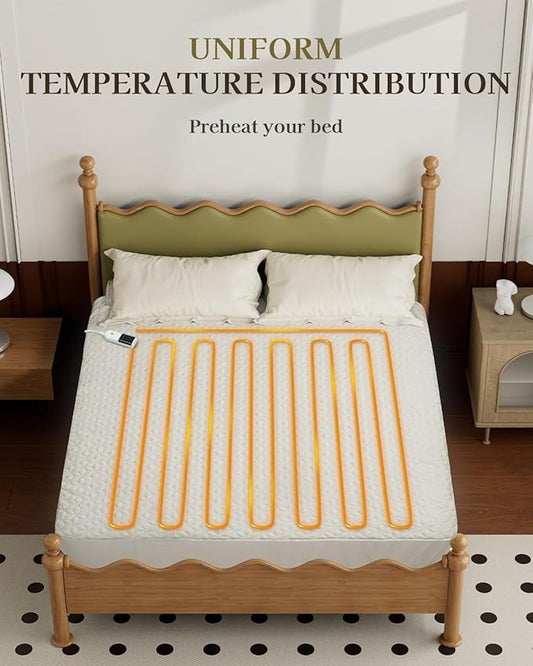 Gotcozy Heated Mattress Pad Twin Size - Electric Mattress Pad Fit up to 15‘’ with 6 Heat Setting & 10 Hour Auto Off ETL Certified Machine Washable(White)