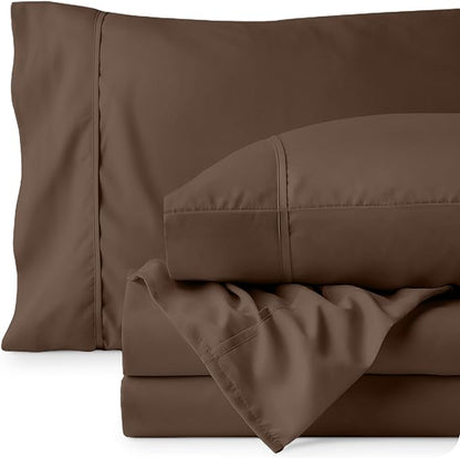 Bare Home King Sheet Set - 1800 Ultra-Soft Microfiber King Bed Sheets - Double Brushed - Deep Pockets - Easy Fit - 4 Piece Set - Bedding Sheets & Pillowcases (King, Cocoa)