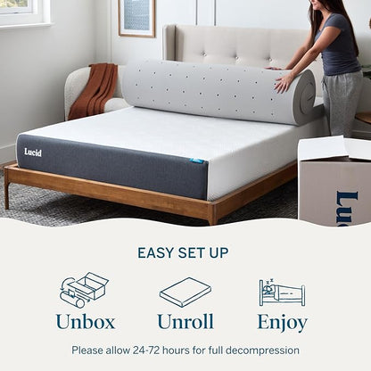 Lucid 4 Inch Bamboo Charcoal Infused Memory Foam Mattress Topper - California King Size – Moisture and Odor Control - Ventilated - Ultra Plush Feel, Pressure-Relief Bed Topper – CertiPur Certified
