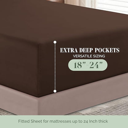 Elegant Comfort Luxurious 1500 Premium Hotel Quality Microfiber 4-Piece Sheet Set, 18-24 Inches Deep - Extra Deep Pocket Sheets - Ultra Soft 4PC Deep Pocket Sheets, King, Chocolate Brown