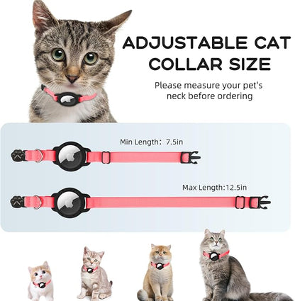 AirTag Cat Collars, Stretchy Collar with AirTag Holder and Bell | Breakaway - Ultra Design Elastic - GPS Tracking Collars - Adjustable Size for Cats & Puppies 7.5-12.5" - (Hot Pink)