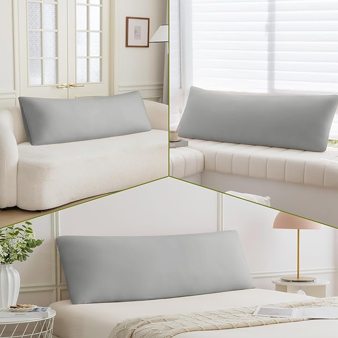 Stretchy Body Pillow Case Cover - Jersey Knit Long Pillowcase for Body Pillow, 1 Pack - Envelope Closure & Skin-Friendly, Soft and Breathable for Sleeping, 20"x54", Light Gray