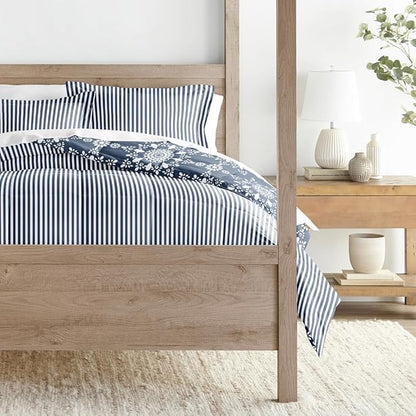 LINENS & HUTCH Comforter Set Patterned Microfiber All Season Down-Alternative Ultra Soft Bedding in Daisy Medallion - Full/Queen Daisy Medallion Navy