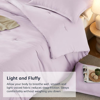 Queen Comforter Set Light Purple,3PCS Soft Lightweight Breathable Bedding Comforter for All Season, Queen Size(90''×90'' Comforter & 2 Pillowcases)